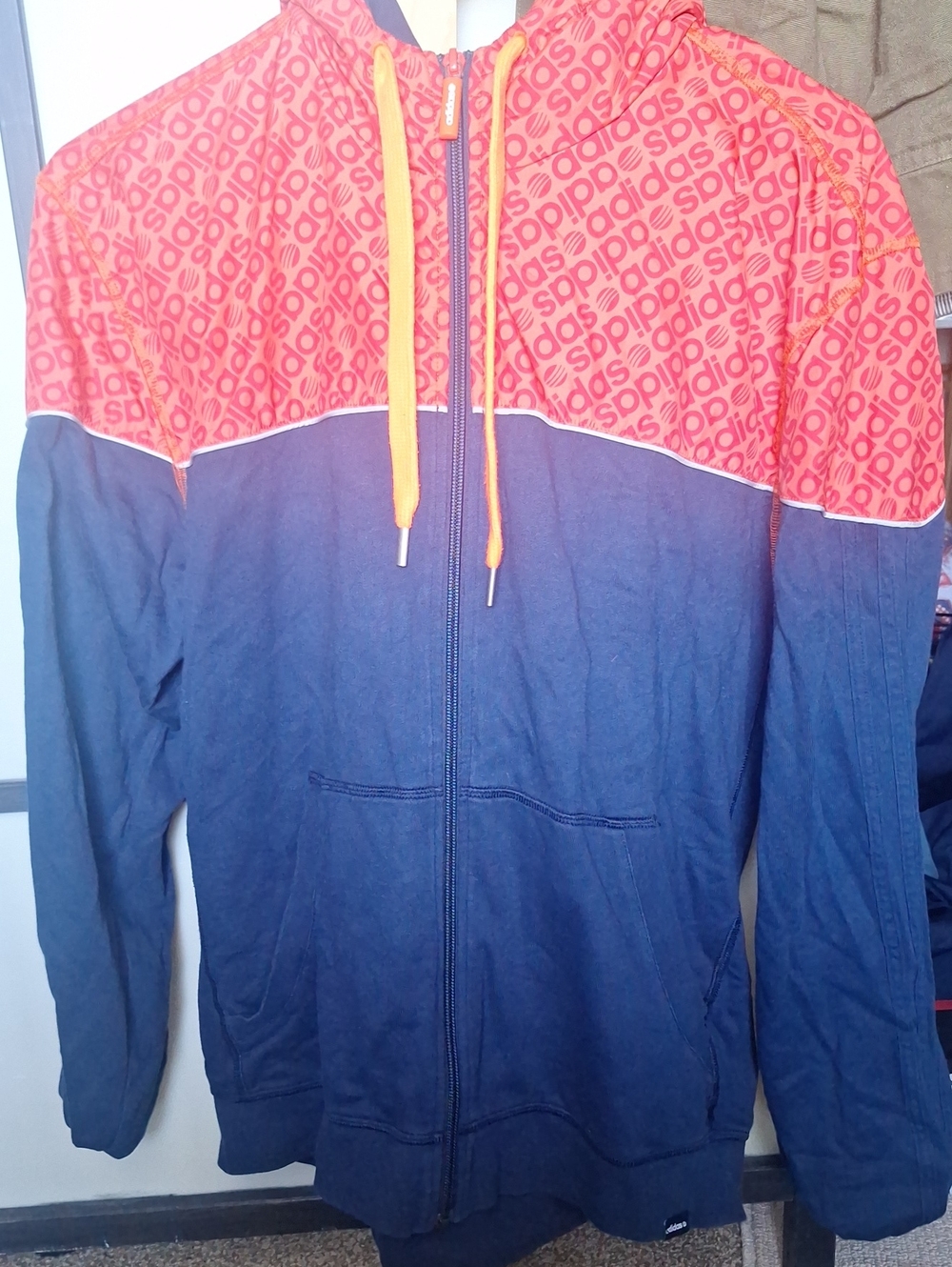 adidas Navy and Coral Lightweight Zip-Up Hoodie